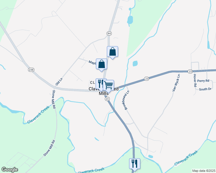 map of restaurants, bars, coffee shops, grocery stores, and more near 9 New York 23 in Claverack-Red Mills