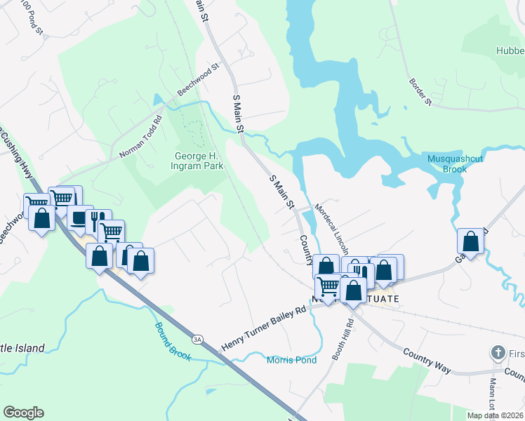 map of restaurants, bars, coffee shops, grocery stores, and more near 419 South Main Street in Cohasset
