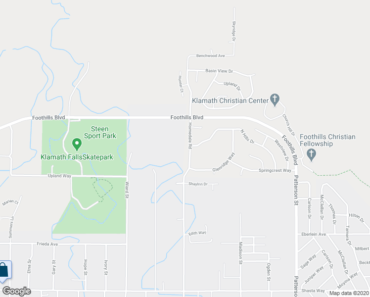 map of restaurants, bars, coffee shops, grocery stores, and more near 5421 North Hills Drive in Klamath Falls