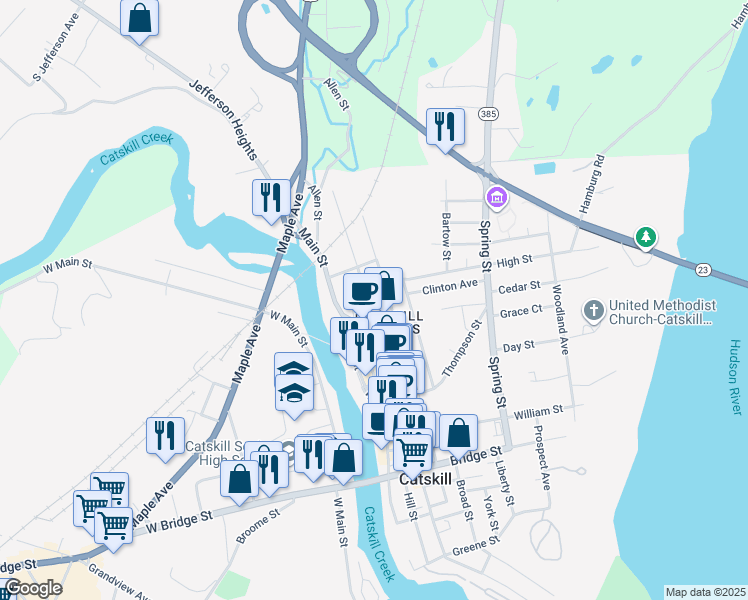 map of restaurants, bars, coffee shops, grocery stores, and more near 41 Summit Avenue in Catskill