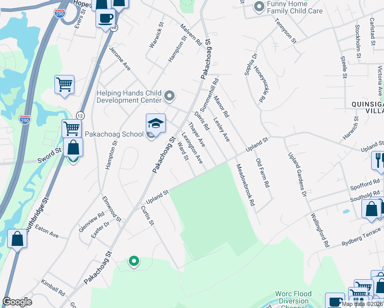 map of restaurants, bars, coffee shops, grocery stores, and more near 13 Lexington Avenue in Auburn