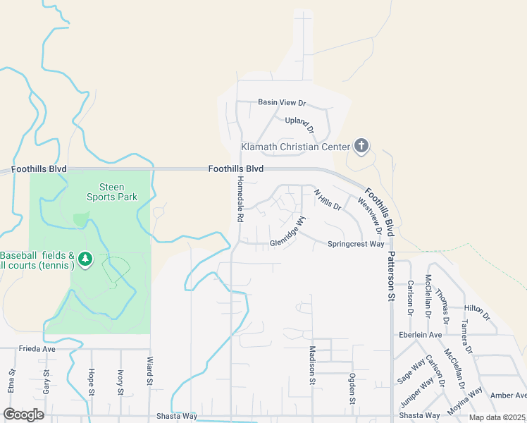 map of restaurants, bars, coffee shops, grocery stores, and more near 5406 North Hills Drive in Klamath Falls