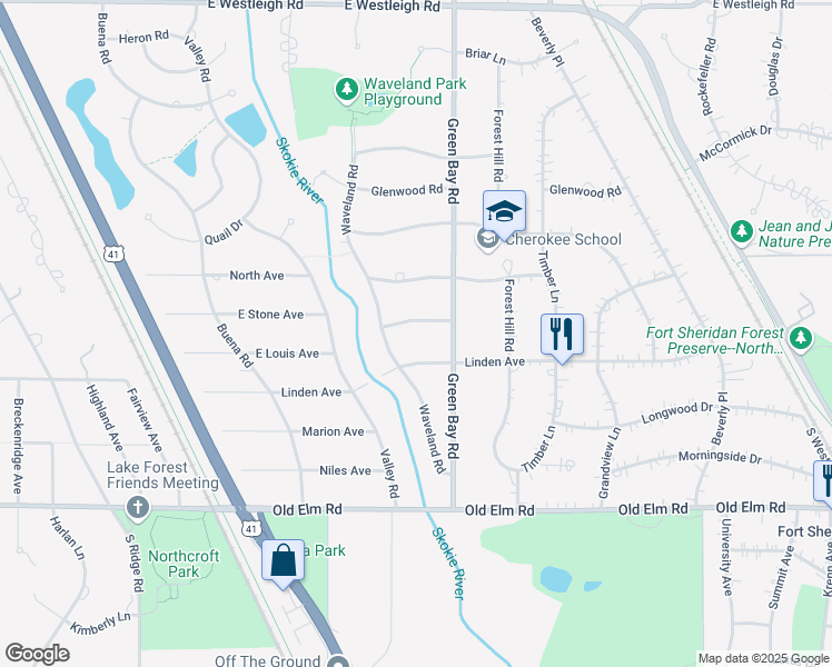 map of restaurants, bars, coffee shops, grocery stores, and more near 333 Oakdale Avenue in Lake Forest