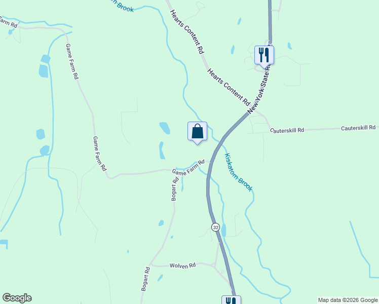 map of restaurants, bars, coffee shops, grocery stores, and more near 20 Game Farm Road in Catskill