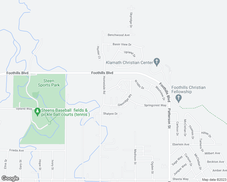 map of restaurants, bars, coffee shops, grocery stores, and more near 5384 North Hills Drive in Klamath Falls