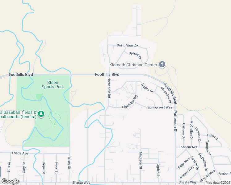 map of restaurants, bars, coffee shops, grocery stores, and more near 5421 North Hills Drive in Klamath Falls