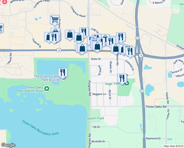 map of restaurants, bars, coffee shops, grocery stores, and more near 807 Pointe Drive in Crystal Lake