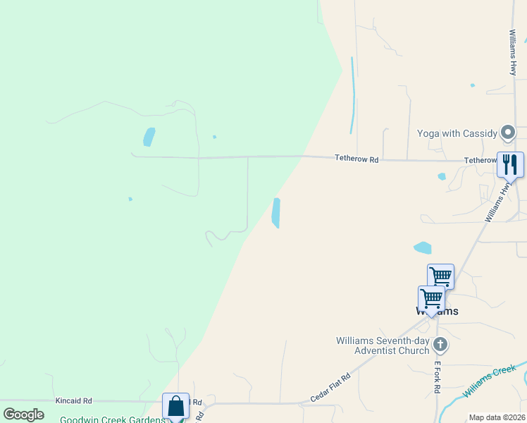 map of restaurants, bars, coffee shops, grocery stores, and more near 941 Tetherow Road in Williams