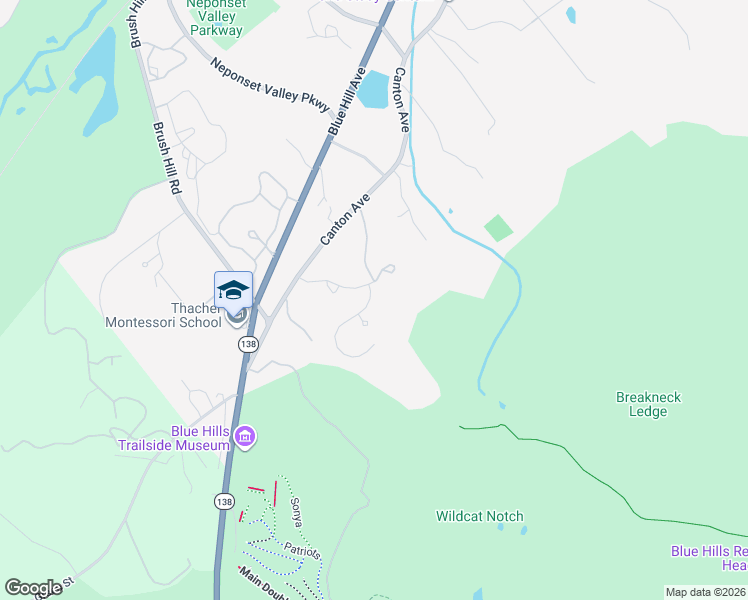 map of restaurants, bars, coffee shops, grocery stores, and more near 1656 Canton Avenue in Milton