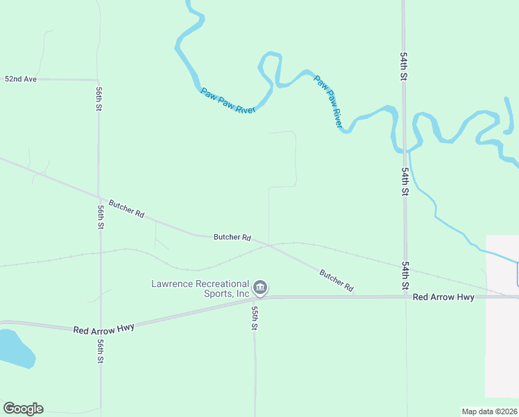 map of restaurants, bars, coffee shops, grocery stores, and more near 54942 Butcher Road in Lawrence