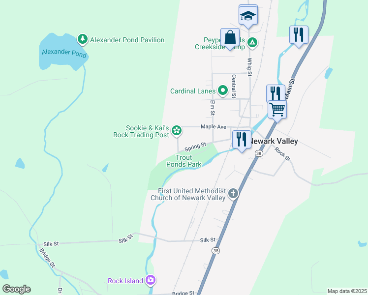 map of restaurants, bars, coffee shops, grocery stores, and more near 9 John St in Newark Valley