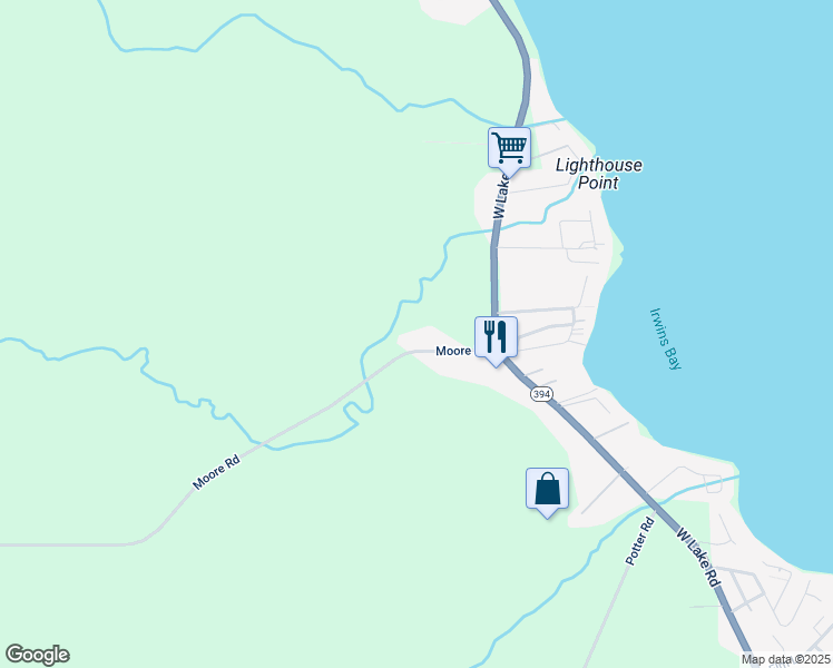 map of restaurants, bars, coffee shops, grocery stores, and more near 6664 Moore Road in Mayville