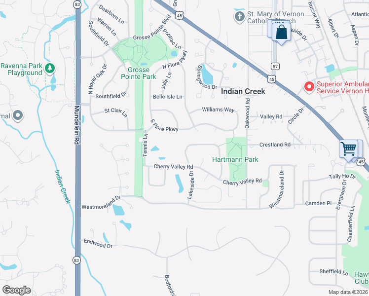 map of restaurants, bars, coffee shops, grocery stores, and more near 800 North Lakeside Drive in Vernon Hills