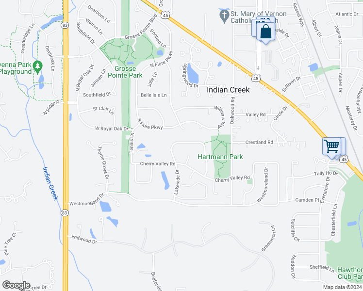 map of restaurants, bars, coffee shops, grocery stores, and more near 723 North Lakeside Drive in Vernon Hills