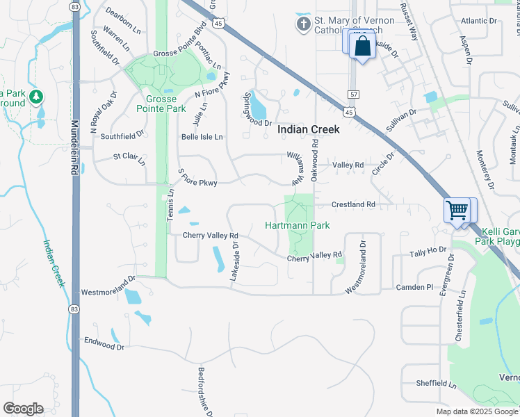 map of restaurants, bars, coffee shops, grocery stores, and more near 709 North Lakeside Drive in Vernon Hills