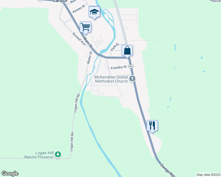 map of restaurants, bars, coffee shops, grocery stores, and more near 9 Humiston St in Candor