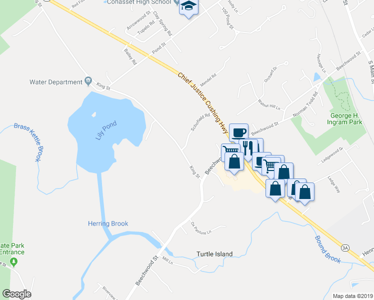 map of restaurants, bars, coffee shops, grocery stores, and more near 468 King Street in Cohasset