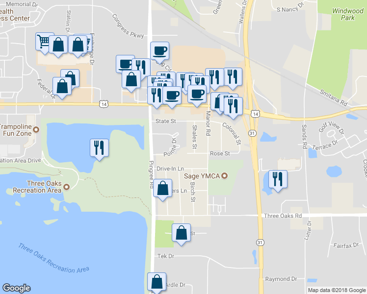map of restaurants, bars, coffee shops, grocery stores, and more near 744 Pointe Drive in Crystal Lake
