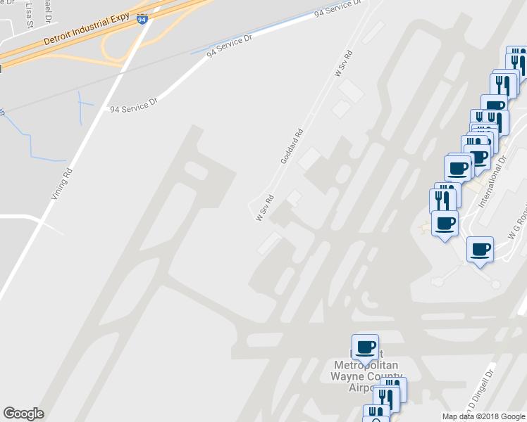 map of restaurants, bars, coffee shops, grocery stores, and more near 799 West Srv Road in Detroit