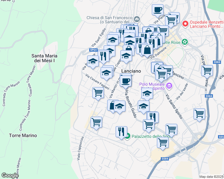 map of restaurants, bars, coffee shops, grocery stores, and more near 4 Via Cesare Fagiani in Lanciano