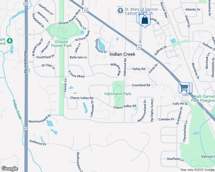 map of restaurants, bars, coffee shops, grocery stores, and more near 300 East Lakeside Drive in Vernon Hills
