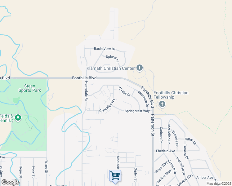 map of restaurants, bars, coffee shops, grocery stores, and more near 5774 Glenridge Way in Klamath Falls