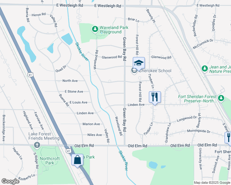 map of restaurants, bars, coffee shops, grocery stores, and more near 333 Oakdale Avenue in Lake Forest