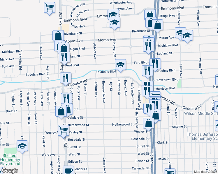 map of restaurants, bars, coffee shops, grocery stores, and more near 4123 High Street in Lincoln Park