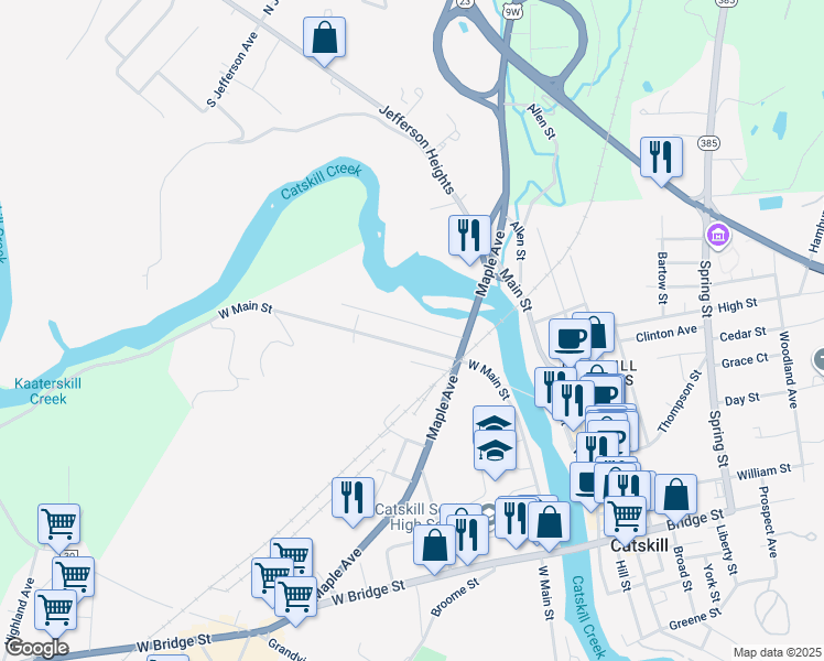 map of restaurants, bars, coffee shops, grocery stores, and more near 37 Bushnell Avenue in Catskill