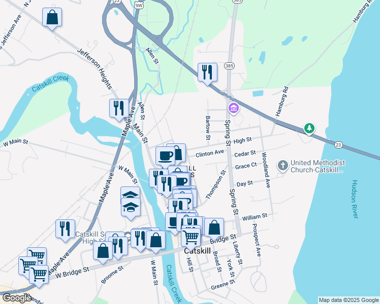 map of restaurants, bars, coffee shops, grocery stores, and more near 9 Clinton Avenue in Catskill
