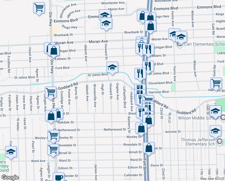 map of restaurants, bars, coffee shops, grocery stores, and more near 4120 Duplex Avenue in Lincoln Park