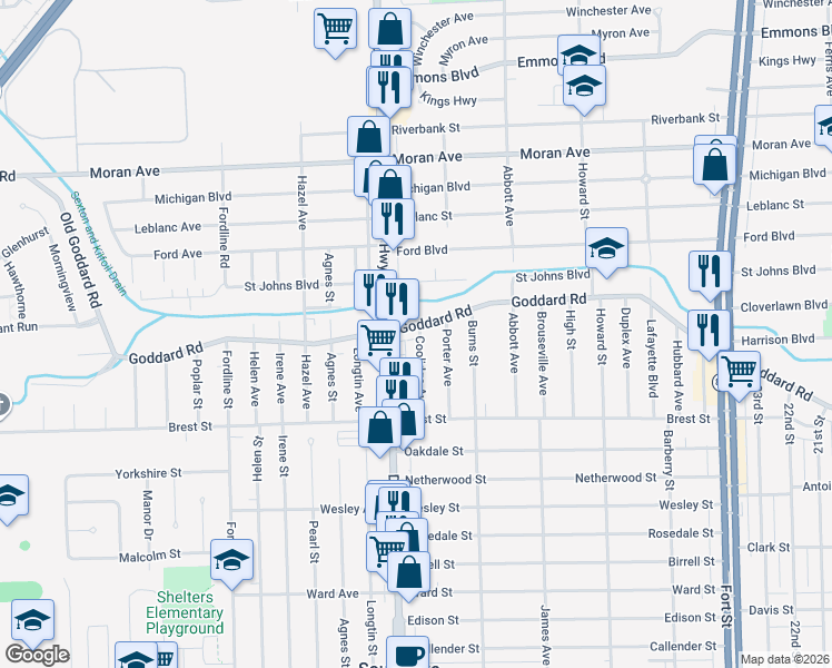 map of restaurants, bars, coffee shops, grocery stores, and more near 4106 Coolidge Avenue in Lincoln Park