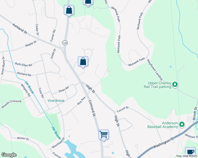 map of restaurants, bars, coffee shops, grocery stores, and more near 66 Jennings Road in Holliston