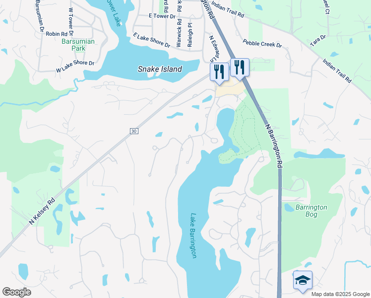 map of restaurants, bars, coffee shops, grocery stores, and more near 809 North Shoreline Road in Lake Barrington