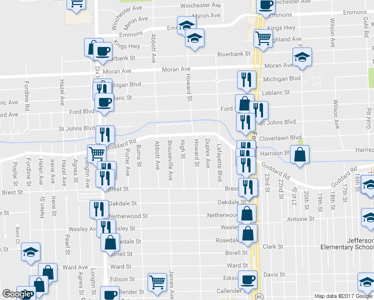 map of restaurants, bars, coffee shops, grocery stores, and more near 4123 High St in Lincoln Park