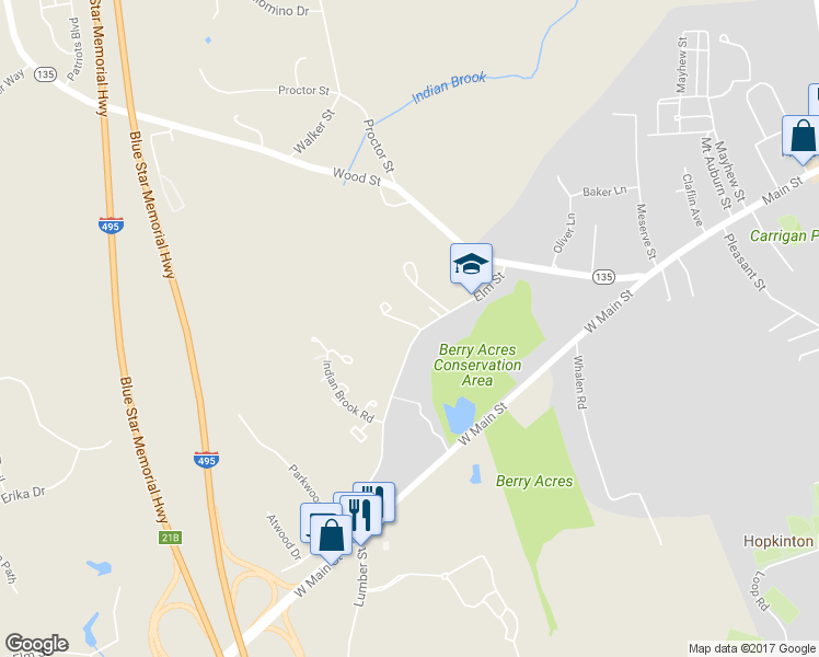 map of restaurants, bars, coffee shops, grocery stores, and more near 32 Apple Tree Hill Road in Hopkinton