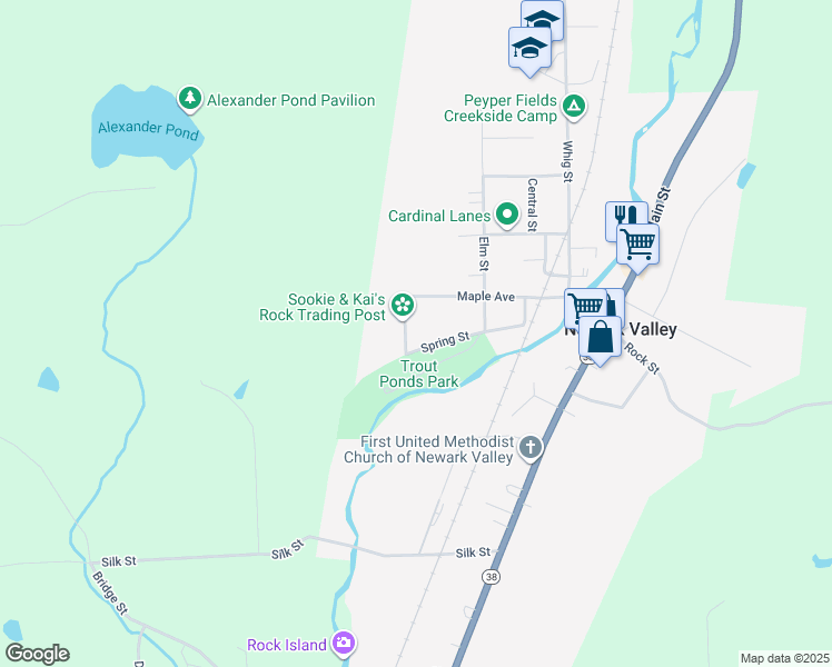 map of restaurants, bars, coffee shops, grocery stores, and more near 9 John St in Newark Valley