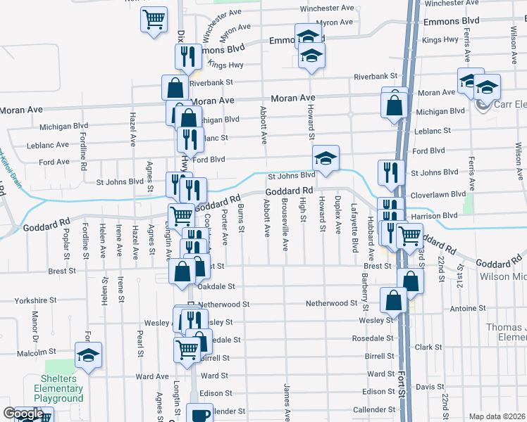 map of restaurants, bars, coffee shops, grocery stores, and more near 4112 Abbott Avenue in Lincoln Park