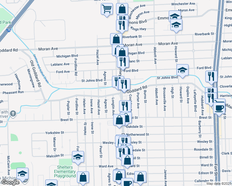 map of restaurants, bars, coffee shops, grocery stores, and more near 4124 Dix Highway in Lincoln Park