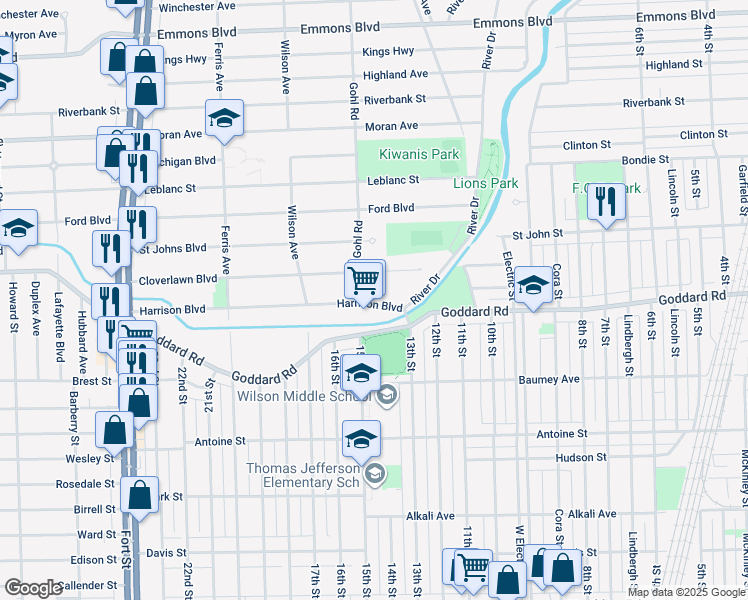 map of restaurants, bars, coffee shops, grocery stores, and more near 720 Harrison Boulevard in Lincoln Park