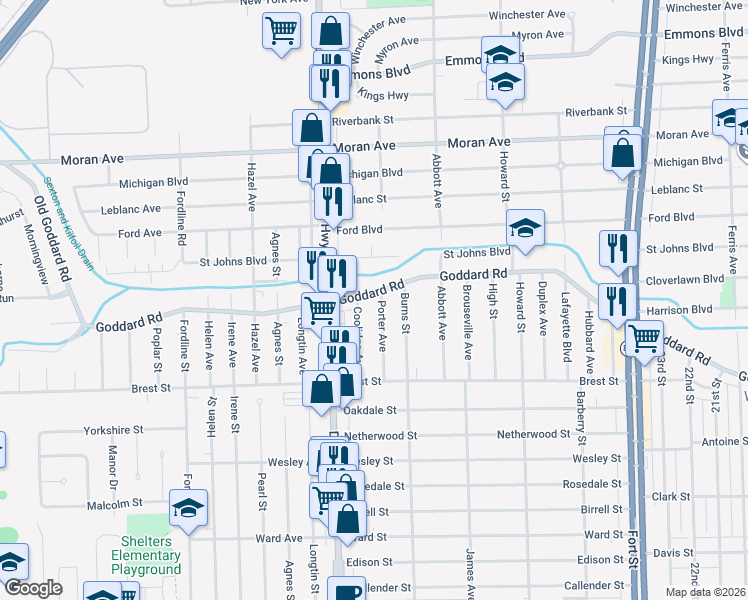 map of restaurants, bars, coffee shops, grocery stores, and more near 4106 Coolidge Avenue in Lincoln Park