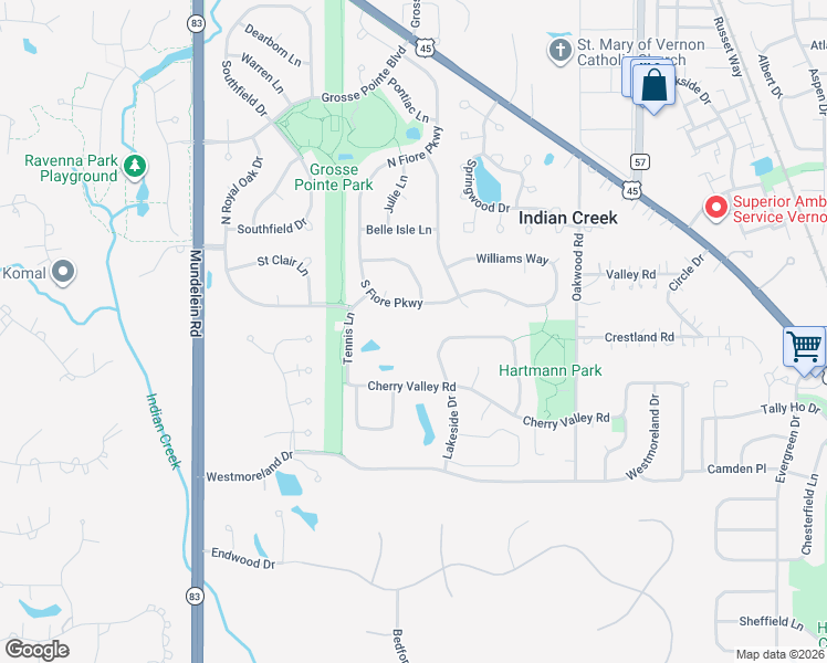 map of restaurants, bars, coffee shops, grocery stores, and more near 800 North Lakeside Drive in Vernon Hills