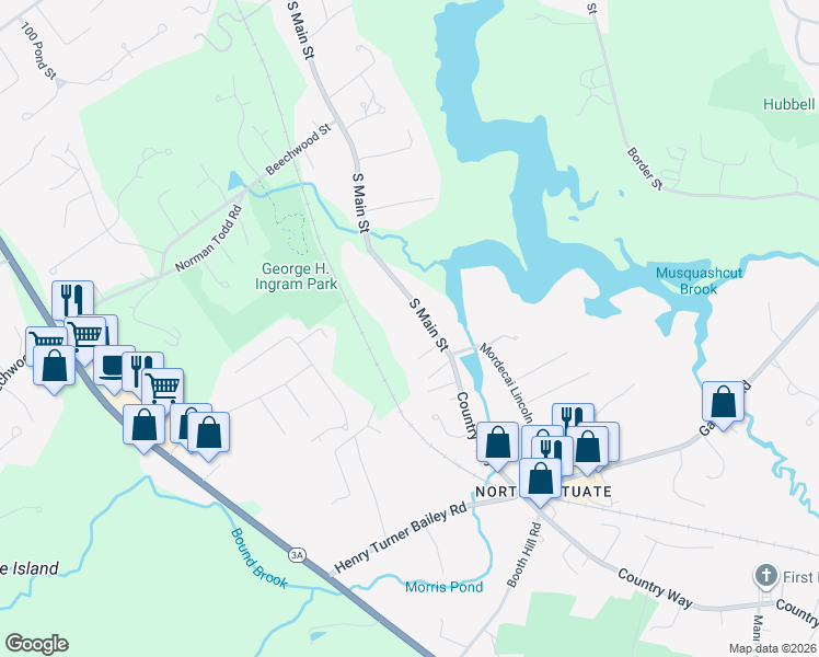 map of restaurants, bars, coffee shops, grocery stores, and more near 419 South Main Street in Cohasset
