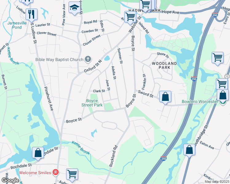 map of restaurants, bars, coffee shops, grocery stores, and more near 64 Adella Street in Auburn