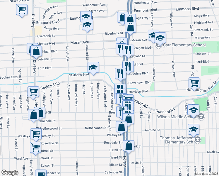 map of restaurants, bars, coffee shops, grocery stores, and more near 4118 Hubbard Avenue in Lincoln Park
