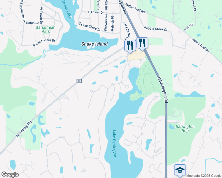 map of restaurants, bars, coffee shops, grocery stores, and more near 809 North Shoreline Road in Lake Barrington