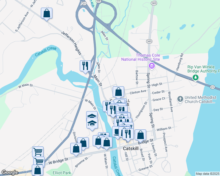 map of restaurants, bars, coffee shops, grocery stores, and more near 26 Grand Street in Catskill