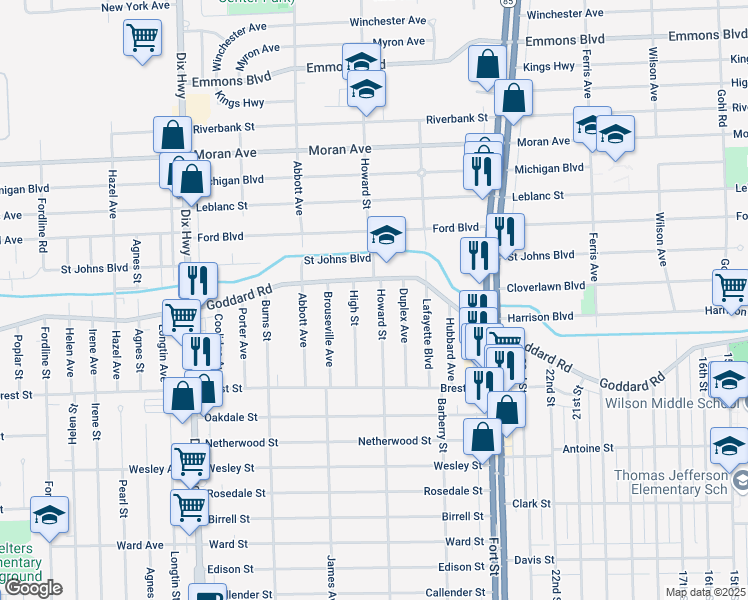 map of restaurants, bars, coffee shops, grocery stores, and more near 4123 High Street in Lincoln Park