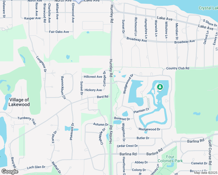 map of restaurants, bars, coffee shops, grocery stores, and more near 8610 Bard Road in Crystal Lake