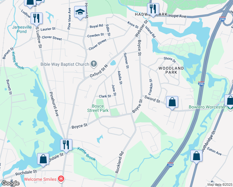 map of restaurants, bars, coffee shops, grocery stores, and more near 64 Adella Street in Auburn